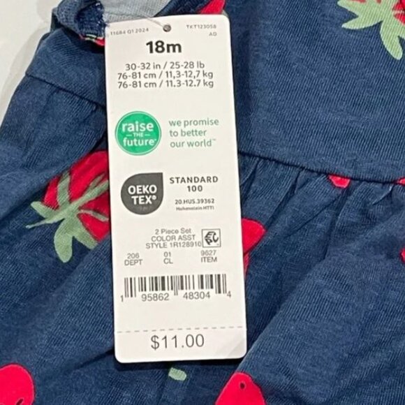 3/$15  Carter’s– Girls' Blue 18 Mnth Strawberry Print Sleeveless Dress - Picture 4 of 6